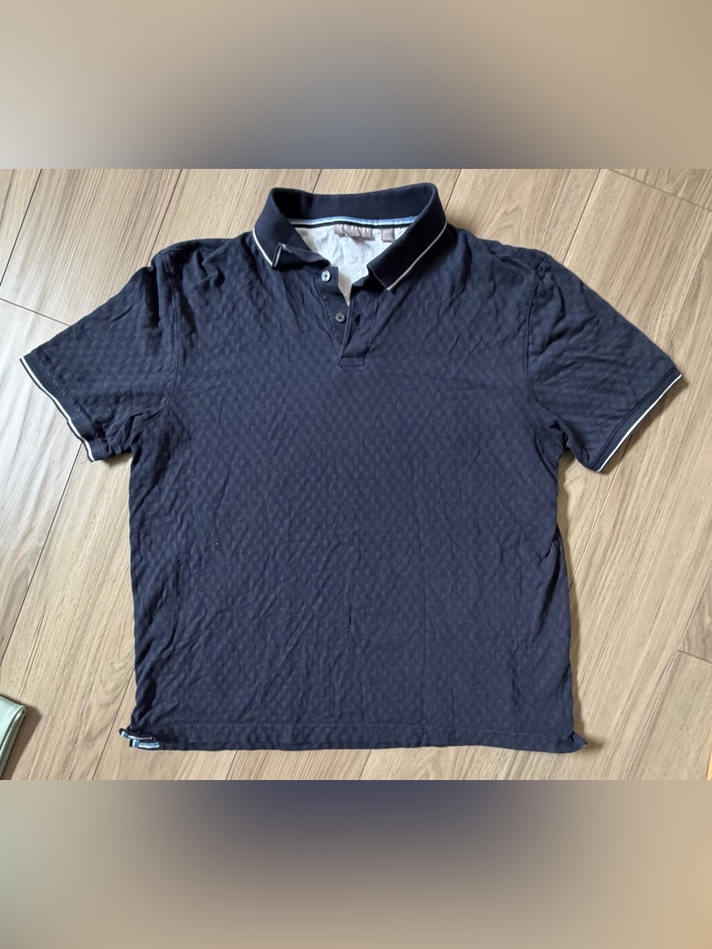 Ted Baker Polo Shirt Mens Large L Navy Blue Textured Knit Short Sleeve Cotton